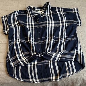 Lucky Brand Navy and Cream Checkered Women's Button Down Shirt